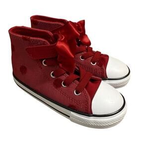 Chuck Taylor All Star Red w/Polka Dots & Bow Easy on Hi top Shoes Toddler Size 9